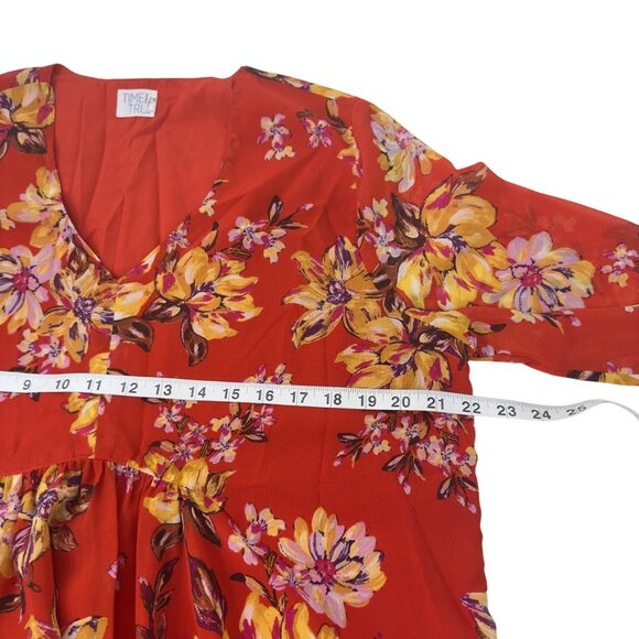 Time And Tru Women SZ L(12-14) Orange Floral Baby Doll Knee Dress -Long Sleeve - Picture 5 of 16